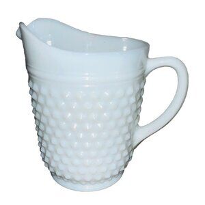 Vintage Collectible Drinking Pitcher Milk Glass Hobnail Design Glass opaque 7.5”